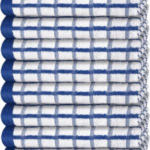 Premium Dish Towels for Kitchen with Hanging Loop [8 Pack] Heavy Duty Absorbent 100% Cotton 410 GSM Terry Kitchen Towels 16x26 (Blue)