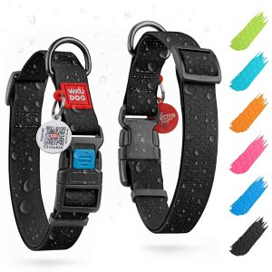 Waterproof Dog Collar   Adjustable Dog Collar for Large Dogs Small and Medium Dogs   Breakaway Dog Collar Waterproof with Plastic Buckle and QR Dog Tag   Boy & Girl Dog Collars (Black)