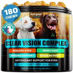Eye Vitamins for Dogs - Dog Vision Supplement for Tear Stains, Dog Eye Care, Immune Support - Vitamin С, Carrot, Fish Oil, Lutein - 180 Soft Chews with Duck Flavor - for All Breeds and Ages