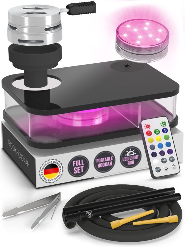 Black Hookah Set   Premium Portable Hookah Set With Everything And Case For Travel Flat Hookah Box Hookah Set With Charcoal Holder & Coal Cover  Travel Hookah Set With Everything
