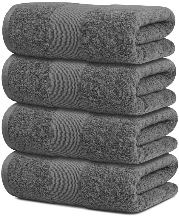 Resort Collection Soft Bath Towels | 28x55 Luxury Hotel Plush & Absorbent Cotton Bath Towel Large [4 Pack Smoke Grey] - Image 2
