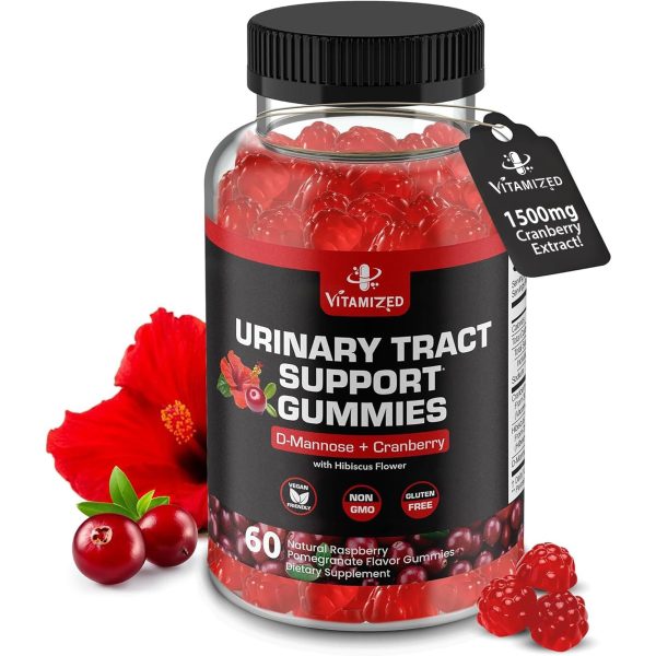 Potent Cranberry Gummies 1500mg with D Mannose   Urinary Tract Health for Women & Men Urinary Flush & Bladder Fast Acting Support Supplements with Hibiscus Powder 60 Count