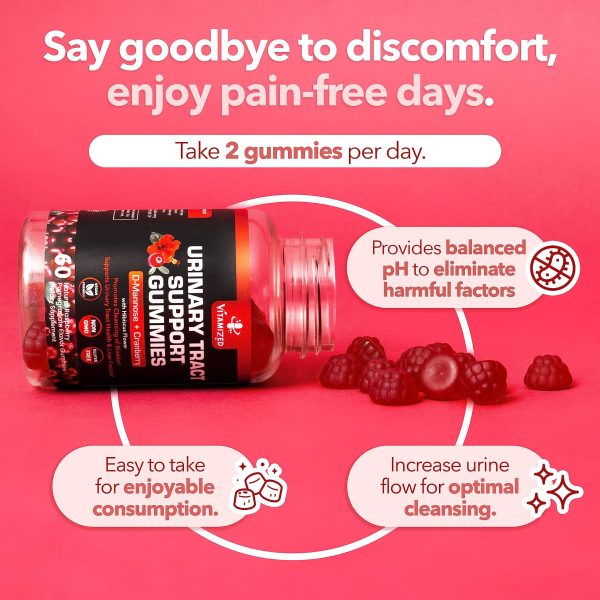 Potent Cranberry Gummies 1500mg with D Mannose   Urinary Tract Health for Women & Men Urinary Flush & Bladder Fast Acting Support Supplements with Hibiscus Powder 60 Count - Image 4