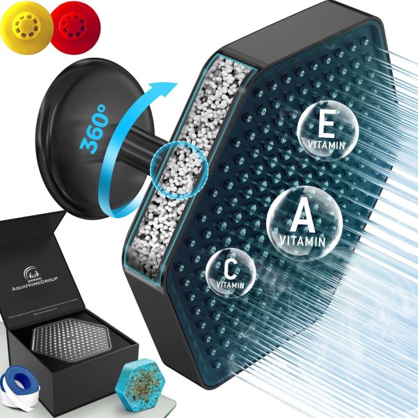 Luxury Filtered Shower Head   High Pressure Rain Showerhead with Filter for Chlorine Rust Sediments   Water Filter Shower Head with Vitamin C E A   SPA Effect (Patent Pending)