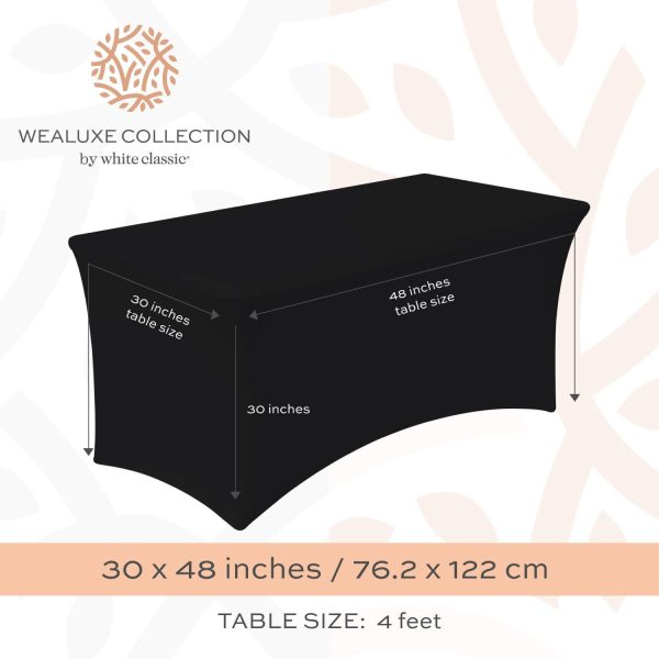 Stretch Spandex Table Covers 4FT Pack of 2 Fitted Tablecloths for Rectangle Tables Stretchy Wrinkle Resistant Folding Table Cover Black - Image 2