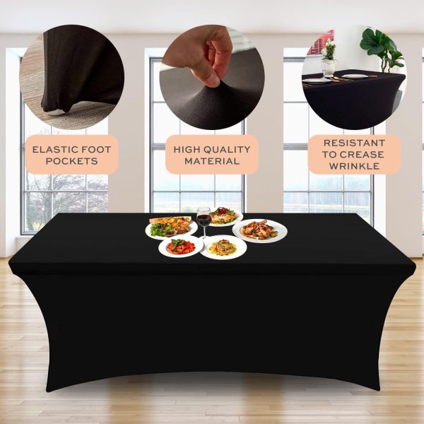 Stretch Spandex Table Covers 4FT Pack of 2 Fitted Tablecloths for Rectangle Tables Stretchy Wrinkle Resistant Folding Table Cover Black - Image 3