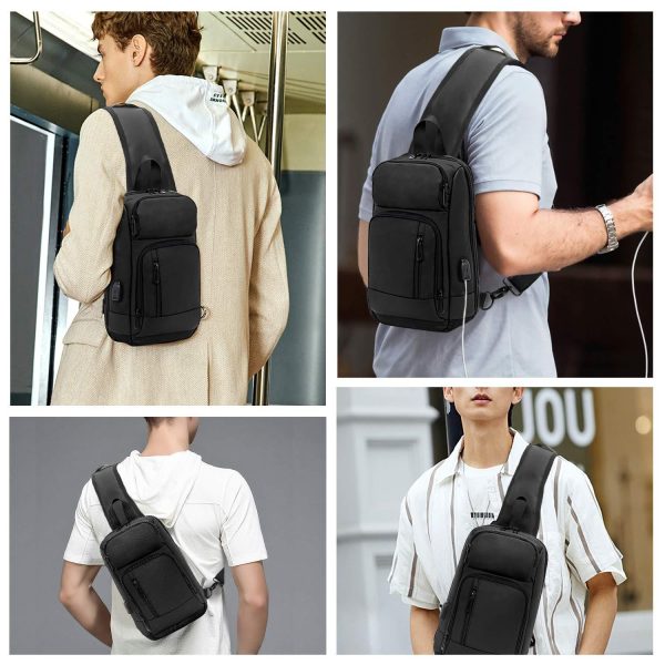 KINGSLONG 14 16 inch Sling Bag for MenBlack Crossbody Bag with USB Charging Port Fits 10.2inch iPad Casual Daypack - Image 6