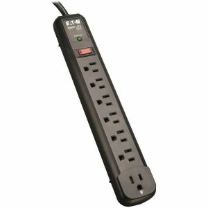 Eaton Tripp Lite Series Protect It! 7-Outlet Surge Protector, 6 Right-Angle Outlets, 4 ft. (1.22 m) Cord, 1080 Joules, Diagnostic LED, Black Housing