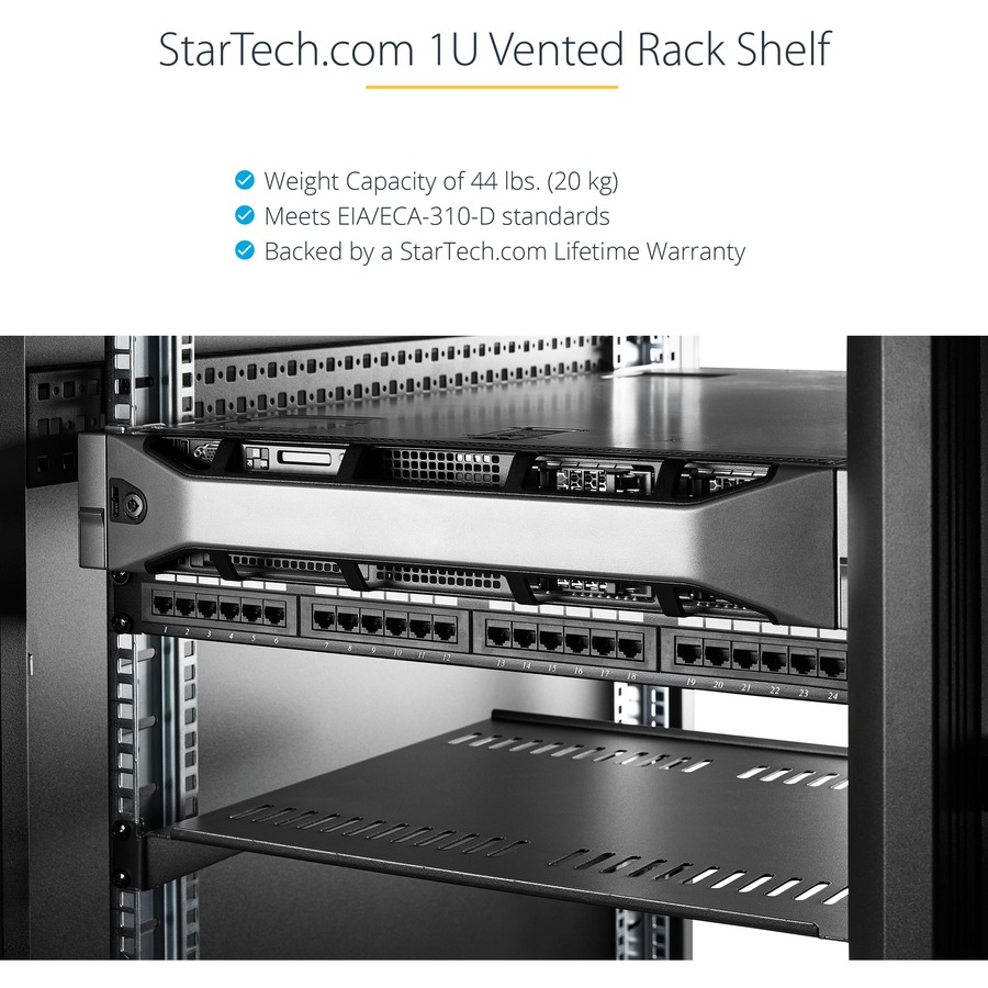 StarTech.com 1U Vented Server Rack Cabinet Shelf - Fixed 16" Deep Cantilever Rackmount Tray for 19" Data/AV/Network Enclosure w/Cage Nuts - Image 6