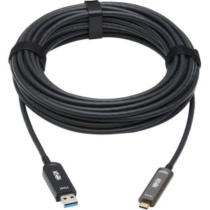 Eaton Tripp Lite Series USB-A to USB-C AOC Cable (M/M) - USB 3.2 Gen 2 (10Gbps) Plenum-Rated Fiber Active Optical - Data Only, Backward Compatible, Black, 15 m (49 ft.)