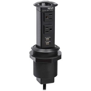 Eaton Tripp Lite Series Power It! 2-Outlet Pop-Up Power and Charging Dock - 2x USB-A, 6 ft. Cord, Antimicrobial Protection, Black
