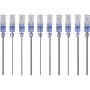 Monoprice 10-Pack, SlimRun Cat6A Ethernet Network Patch Cable, 7ft Gray