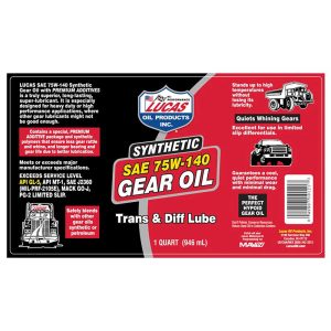 Lucas Oil Synthetic SAE 75W-140 Transmission/Differential Lube - 1 Quart