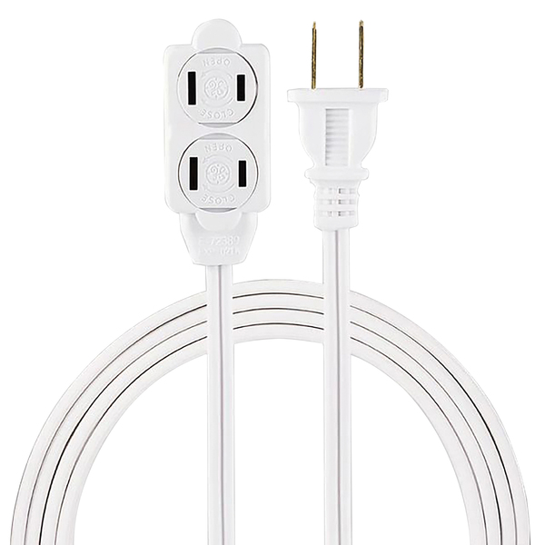 GE JASHEP51937 Polarized Indoor Extension Cord, 3 Outlets with Twist-to-Close Covers, 6 Ft. Cord, White, 51937