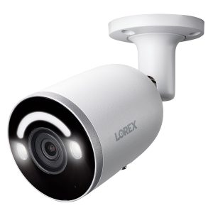 Lorex E894AB IP Wired 4K AI Smart PoE Security Bullet Camera with Lighting and Deterrence, White