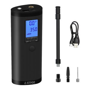 Z-EDGE ZAI03-Black ZA103 Combo 150-PSI Portable Air Inflator and 2,000-mAh Power Bank with Digital Display and Carrying Pouch (Black)