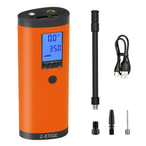 Z-EDGE ZAI03-Orange ZA103 Combo 150-PSI Portable Air Inflator and 2,000-mAh Power Bank with Digital Display and Carrying Pouch (Orange)