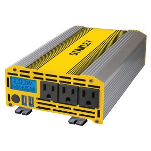 STANLEY PI1000S 3-AC Outlet and 2-USB Port 1,000-Continuous-Watt Vehicle Power Inverter with Battery Clamps, PI1000S