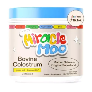 Miracle Moo Colostrum Supplement for Gut Health, Hair Growth, and Immune Support, Unflavored 30 Servings