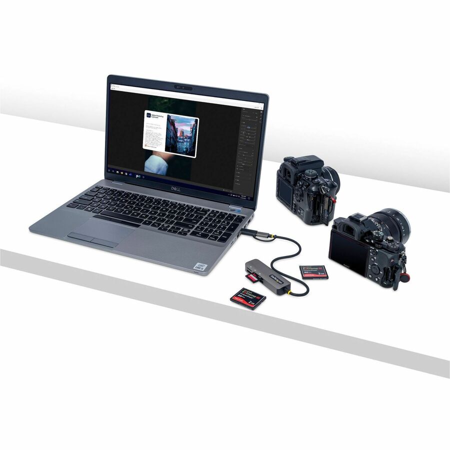 StarTech.com USB 3.0 Multi-Media Memory Card Reader, SD/microSD/CompactFlash, USB-C 5Gbps External Card Reader with Attached USB-A Adapter - Image 5