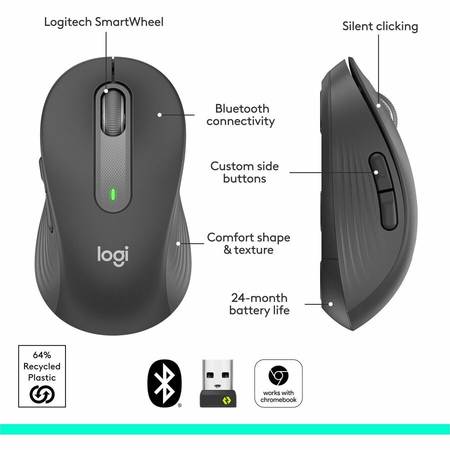 Logitech Signature M650 Wireless Mouse - For Small to Medium Sized Hands, 2-Year Battery, Silent Clicks, Bluetooth, Graphite - Image 8