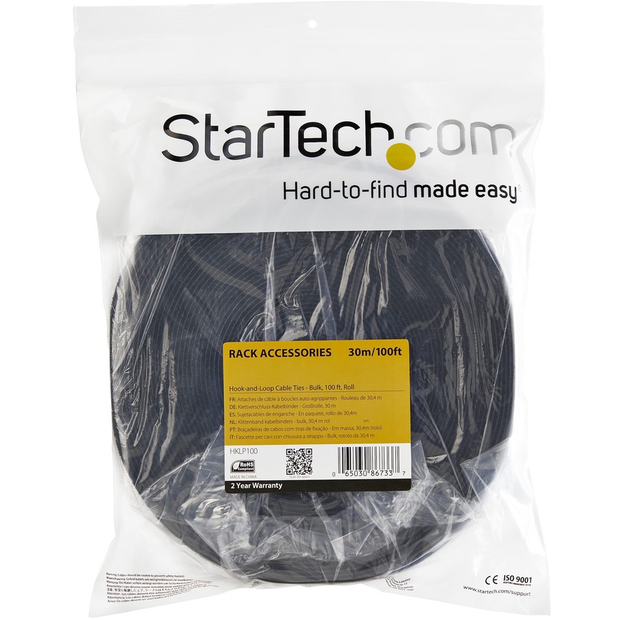 StarTech.com Hook-and-Loop Cable Management Tie - 100 ft. Bulk Roll - Black - Cut-to-Size Cable Wrap / Straps - Image 4