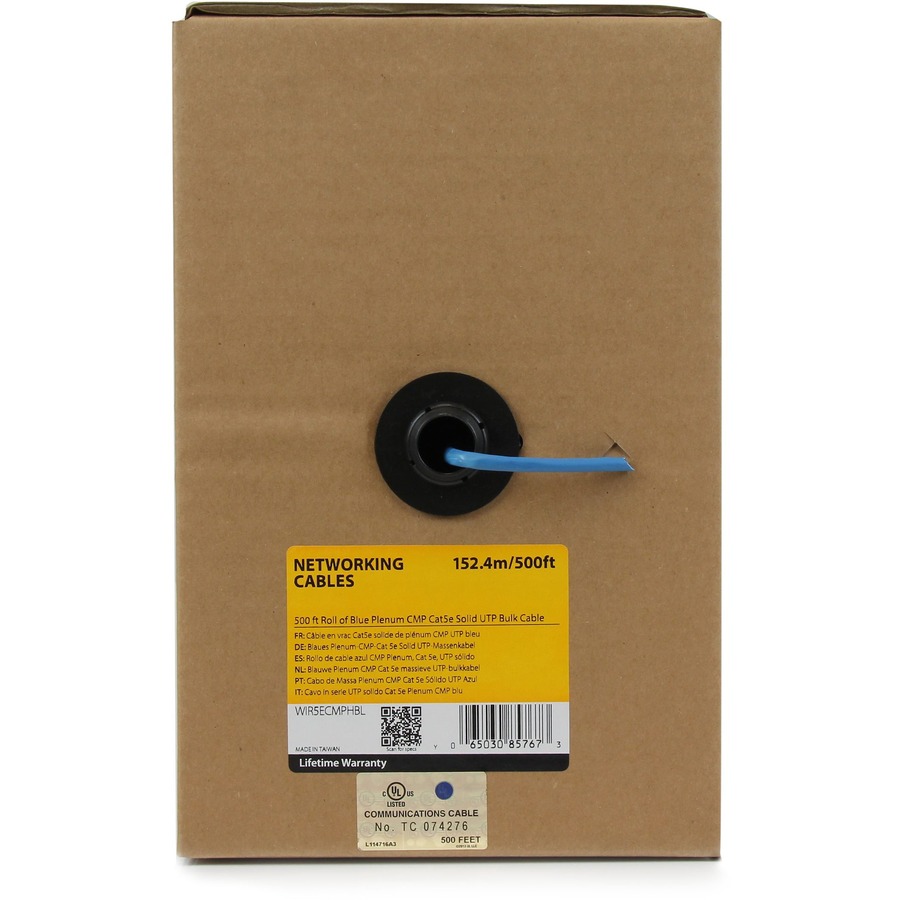 StarTech.com Bulk Cat 5e Ethernet Cable - 500 ft. - Solid - Plenum CMP - Blue - TAA Compliant - Image 2