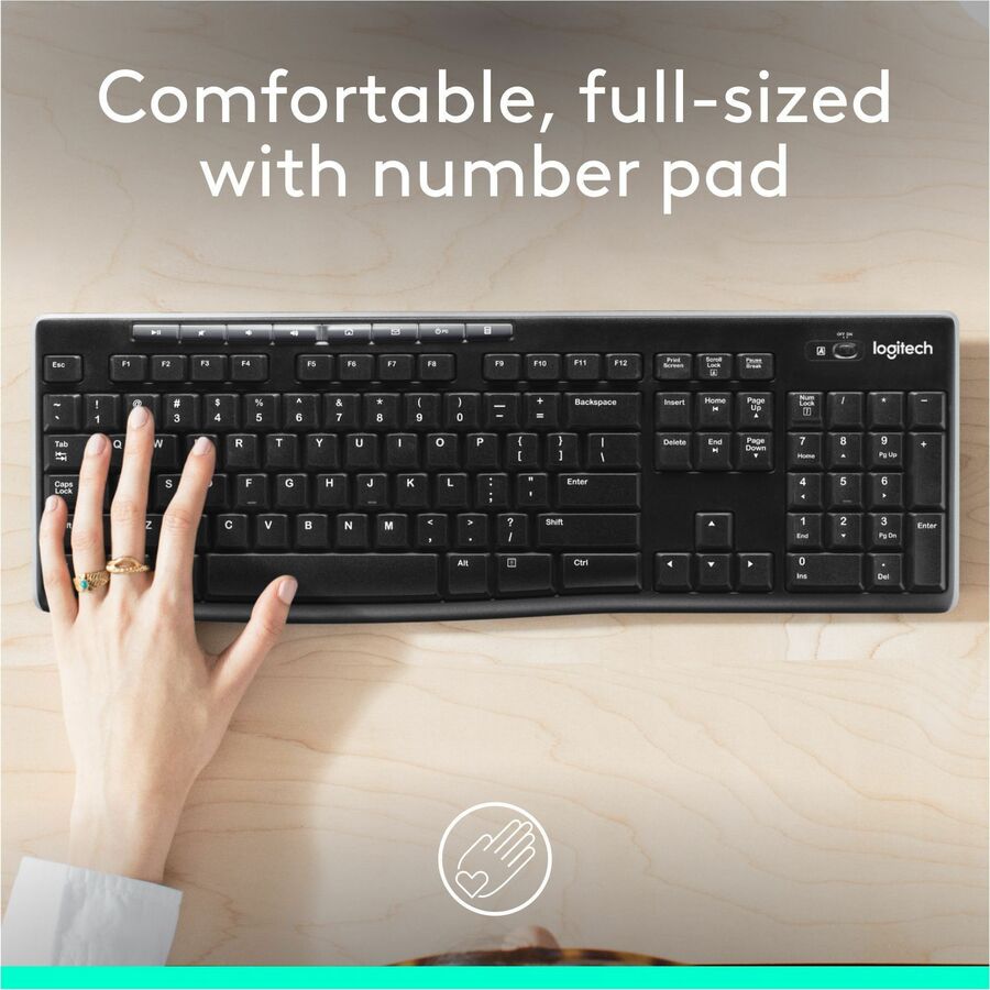 Logitech K270 Wireless Keyboard for Windows, 2.4 GHz Wireless, Full-Size, Number Pad, Black - Image 2