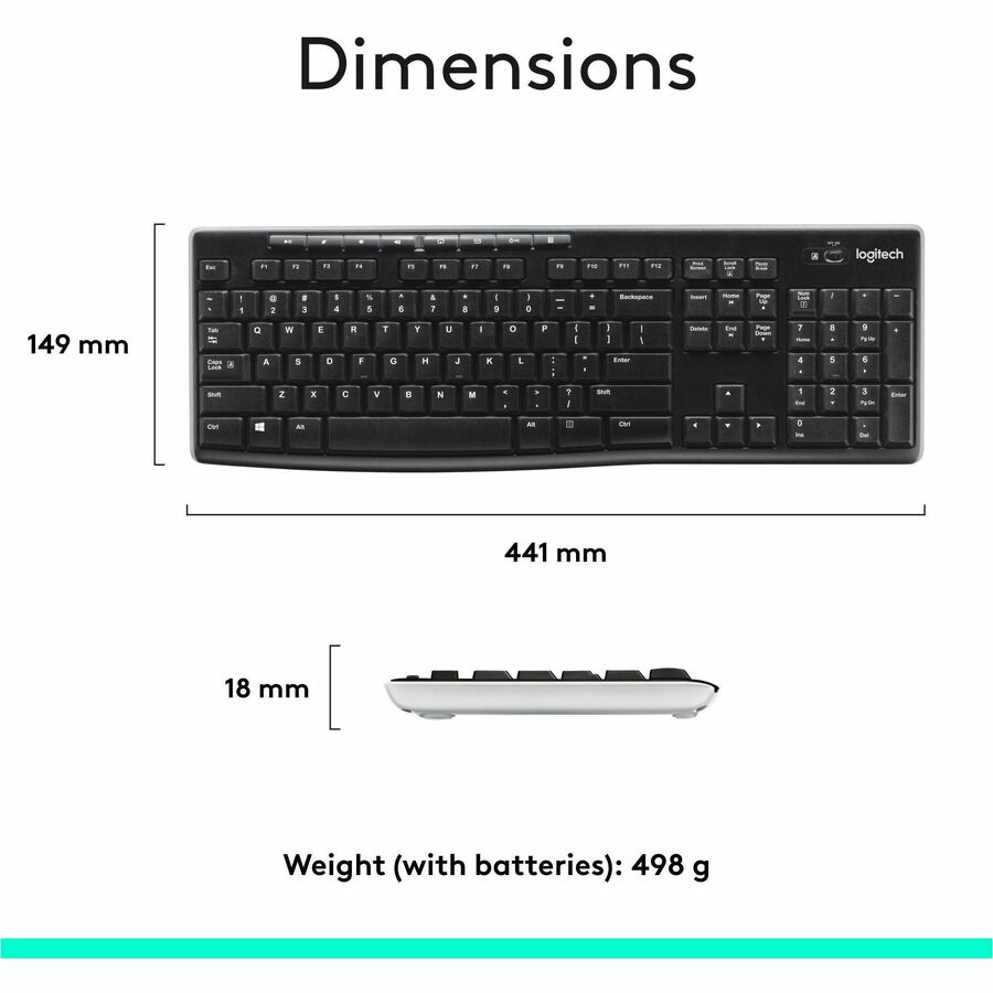 Logitech K270 Wireless Keyboard for Windows, 2.4 GHz Wireless, Full-Size, Number Pad, Black - Image 8