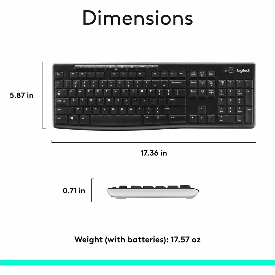 Logitech K270 Wireless Keyboard for Windows, 2.4 GHz Wireless, Full-Size, Number Pad, Black - Image 9
