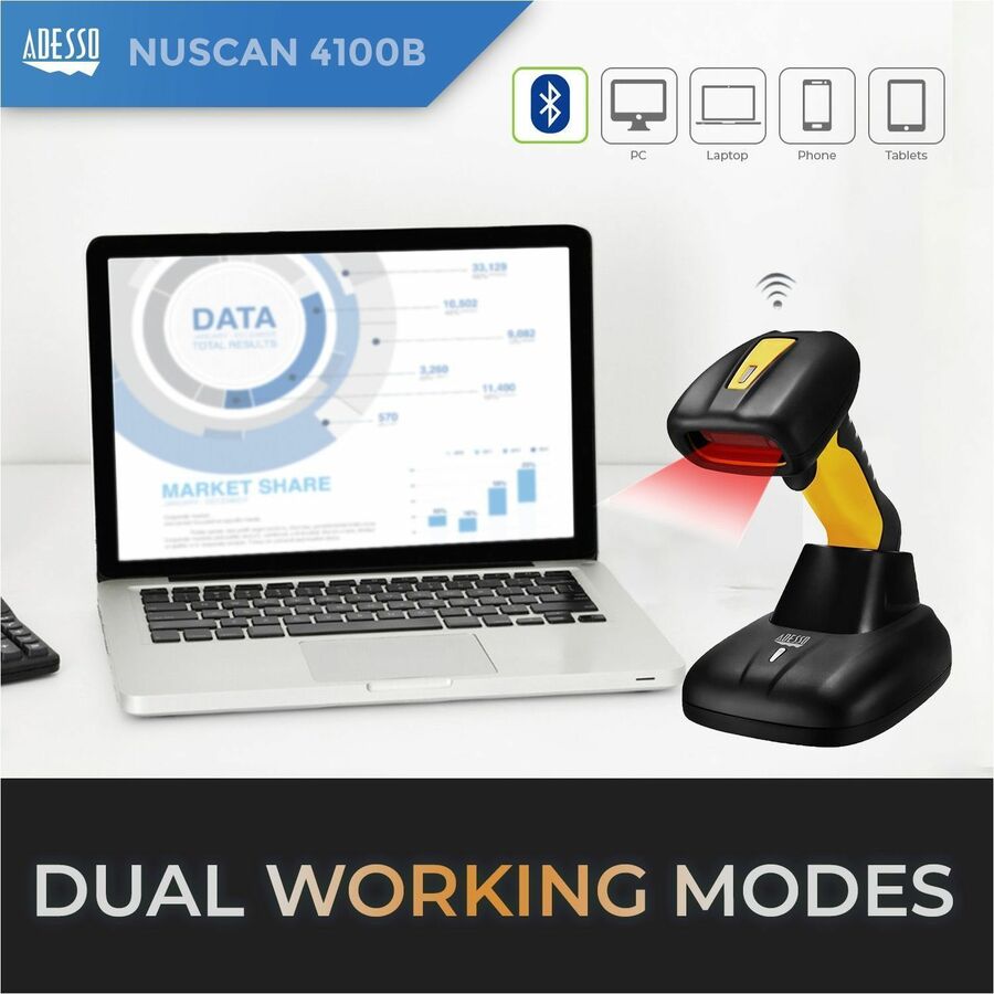 Adesso NuScan 4100B Bluetooth Antimicrobial Waterproof CCD Barcode Scanner - Image 7