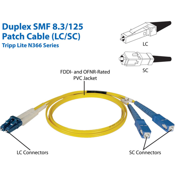 Eaton Tripp Lite Series Duplex Singlemode 9/125 Fiber Patch Cable (LC/SC), 5M (16 ft.) - Image 2