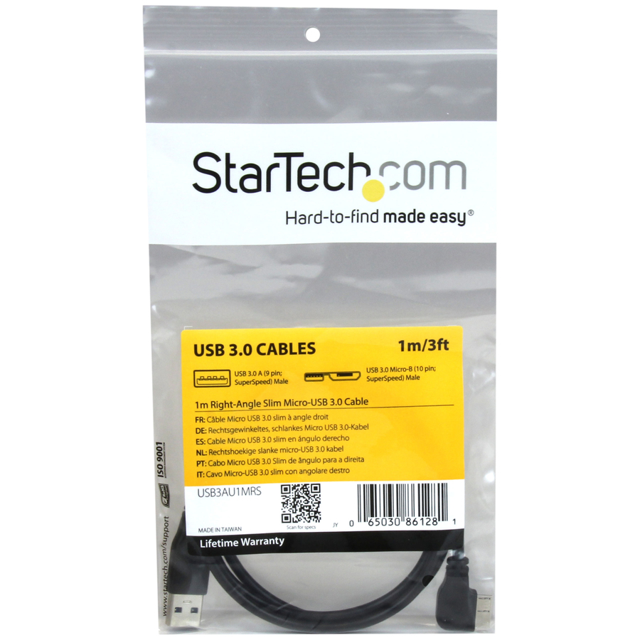 StarTech.com 1m 3 ft Slim Micro USB 3.0 (5Gbps) Cable - M/M - USB 3.0 A to Right-Angle Micro USB - USB 3.2 Gen 1 - Image 4