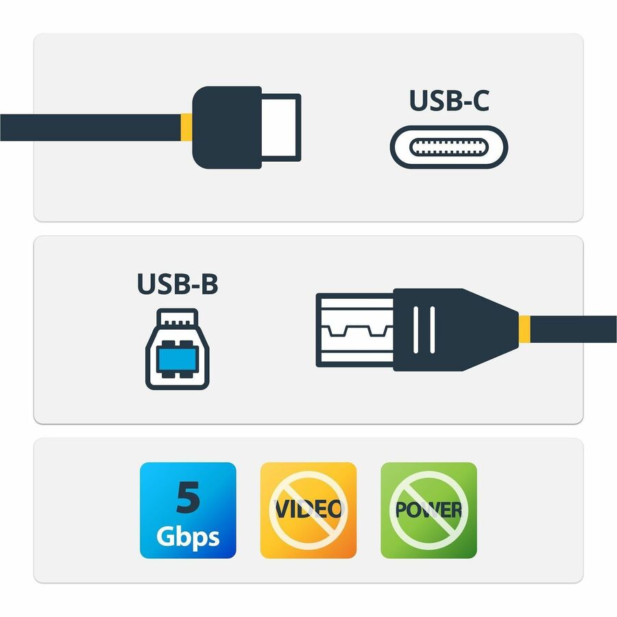 StarTech.com 2m 6 ft USB C to USB B Printer Cable - M/M - USB 3.0 (5Gbps) USB B Cable - USB C to USB B Cable - USB Type C to Type B Cable - Image 2