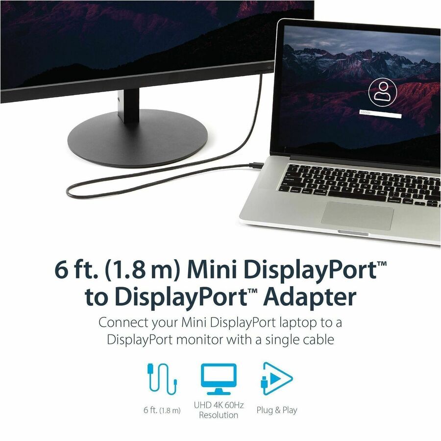 StarTech.com 6 ft Mini DisplayPort to DisplayPort 1.2 Adapter Cable M/M - DisplayPort 4k - Image 2