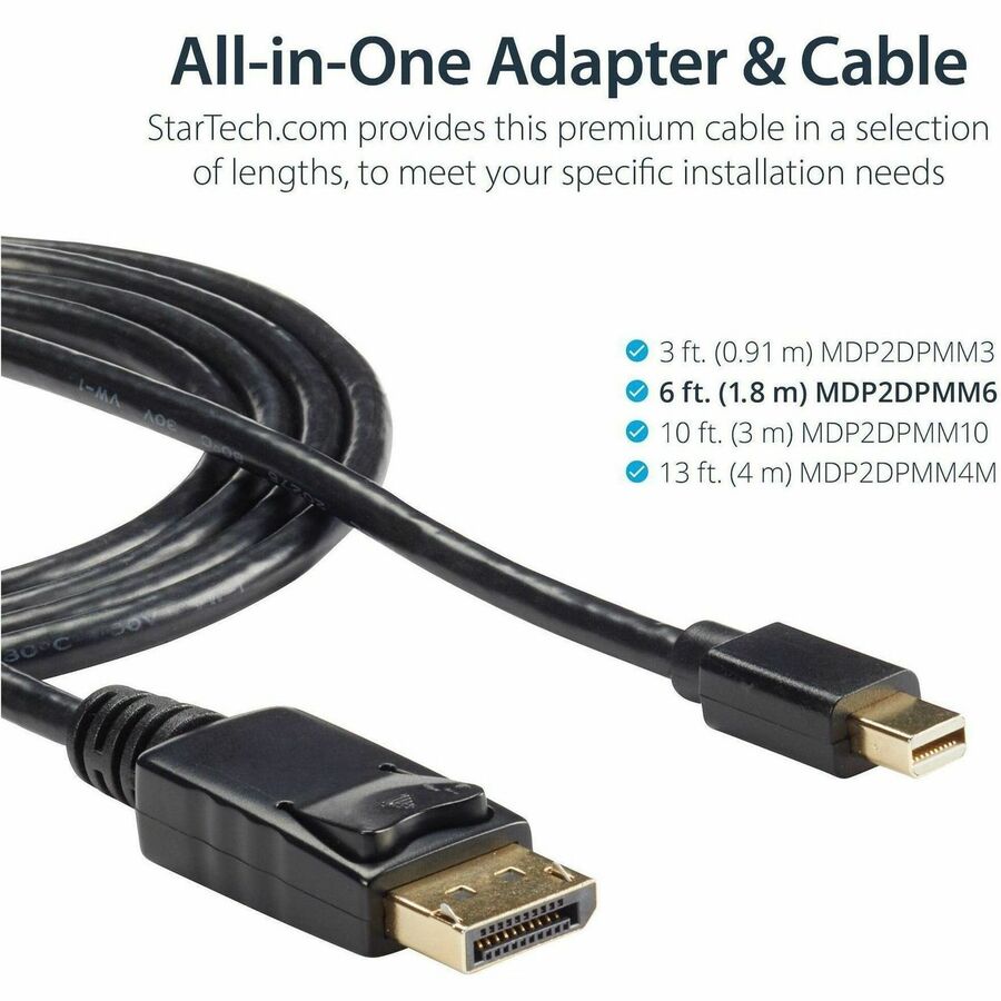 StarTech.com 6 ft Mini DisplayPort to DisplayPort 1.2 Adapter Cable M/M - DisplayPort 4k - Image 3