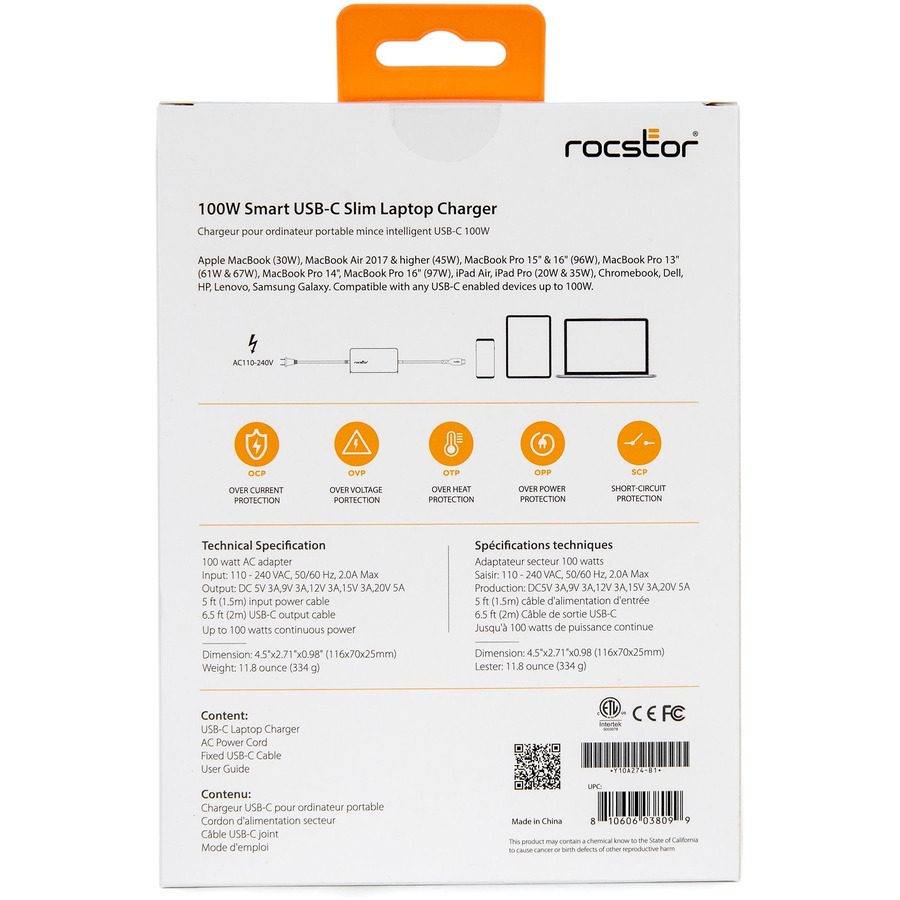 Rocstor 100W Smart USB-C Laptop Power Adapter Charger - Image 6