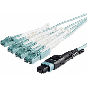 StarTech.com 10m (30ft) MTP(F)/PC to 4x LC/PC Duplex Breakout OM3 Multimode Fiber Optic Cable, 40G, Low Insertion Loss, Fiber Jumper Cord