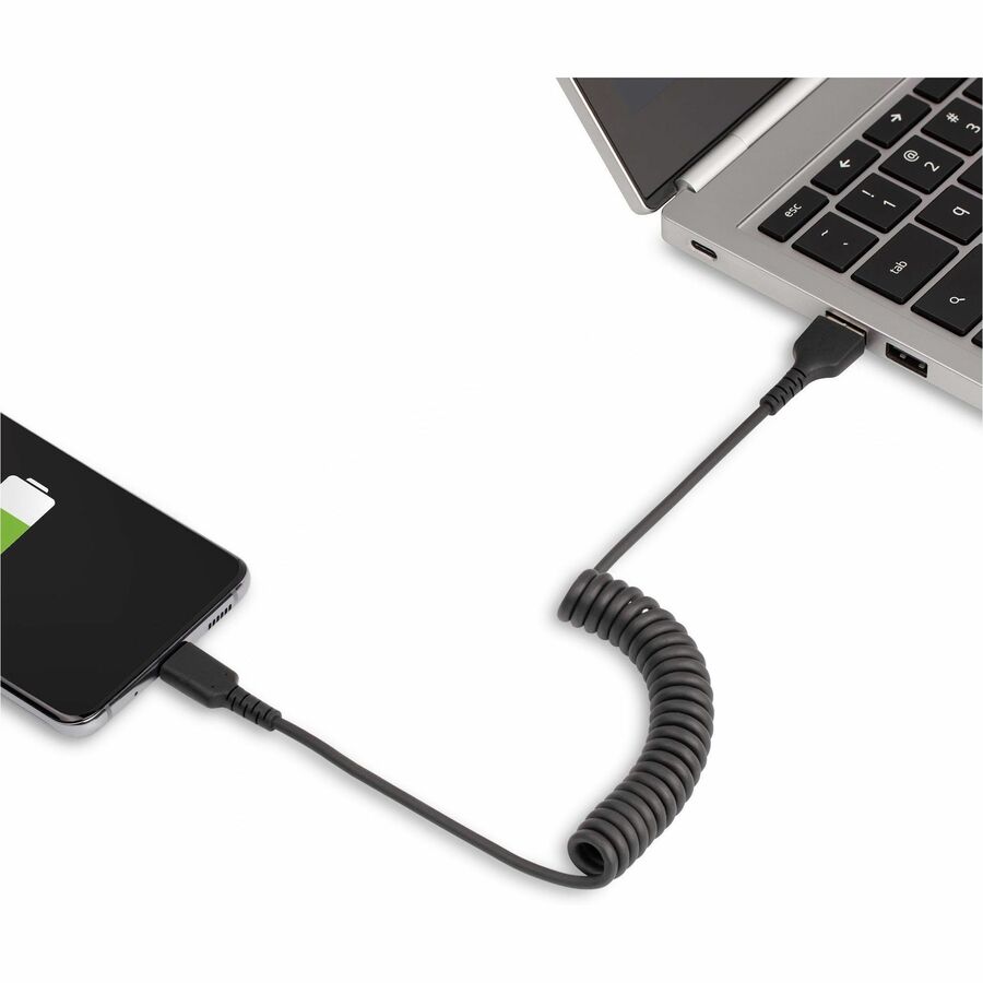 StarTech.com 20in (50cm) USB A to C Charging Cable, Coiled Heavy Duty USB 2.0 A to Type-C, Durable Fast Charge & Sync USB-C Cable, Black - Image 7