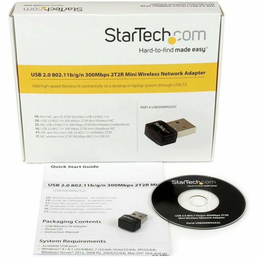 StarTech.com USB 2.0 300 Mbps Mini Wireless-N Network Adapter - 802.11n 2T2R WiFi Adapter - Image 2