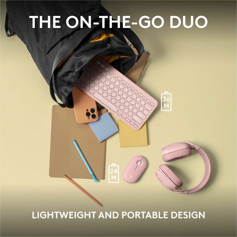 Logitech Pebble 2 Combo, Wireless Keyboard and Mouse, Quiet and Portable, Customizable, Logi Bolt, Tonal Rose - Image 9