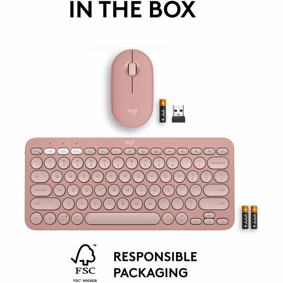 Logitech Pebble 2 Combo, Wireless Keyboard and Mouse, Quiet and Portable, Customizable, Logi Bolt, Tonal Rose - Image 10