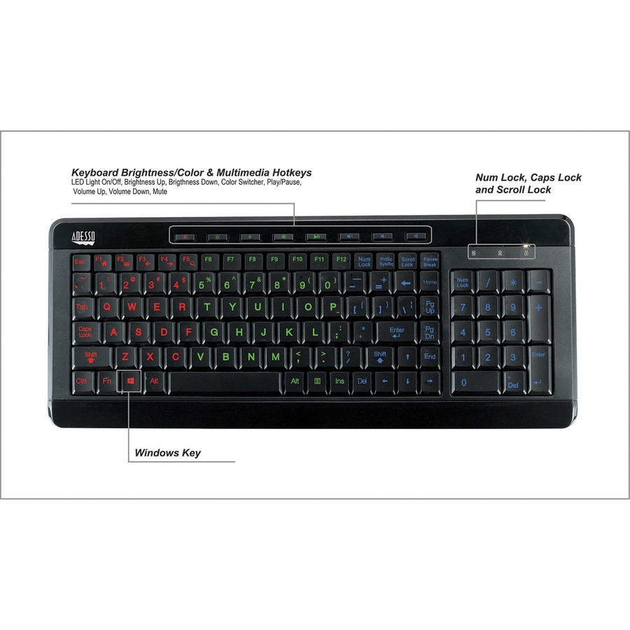 Adesso 3-Color Illuminated Compact Multimedia Keyboard - Image 8