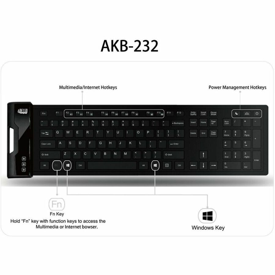 Adesso SlimTouch 232 Antimicrobial Waterproof Flex Keyboard (Full Size) - Image 5