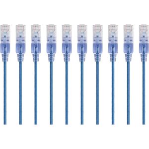 Monoprice 10-Pack, SlimRun Cat6A Ethernet Network Patch Cable, 7ft Blue