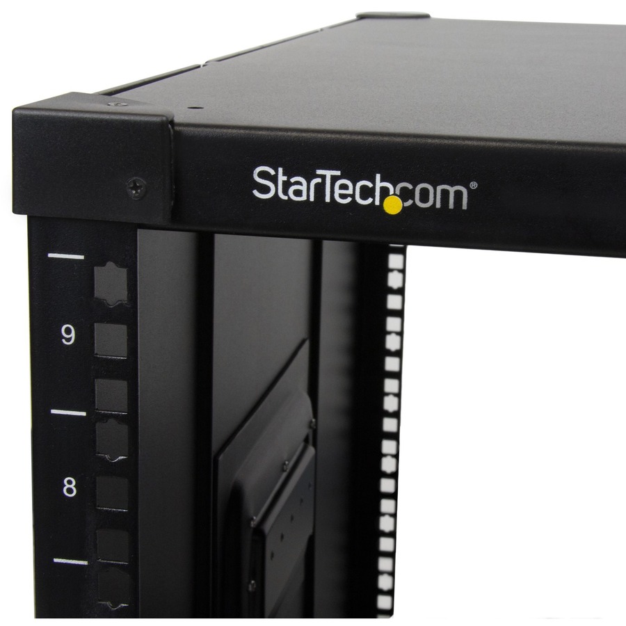 StarTech.com 4-Post 9U Mobile Open Frame Server Rack, 19" Network Rolling Rack for Narrow Spaces, Small Data Rack with Casters, TAA - Image 2