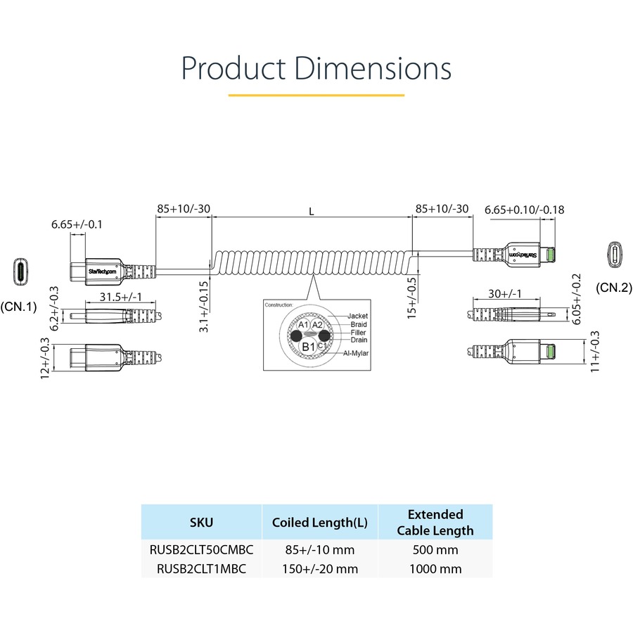 StarTech.com 1m (3ft) USB C to Lightning Cable, MFi Certified, Coiled iPhone Charger Cable, Black, Durable TPE Jacket Aramid Fiber - Image 8