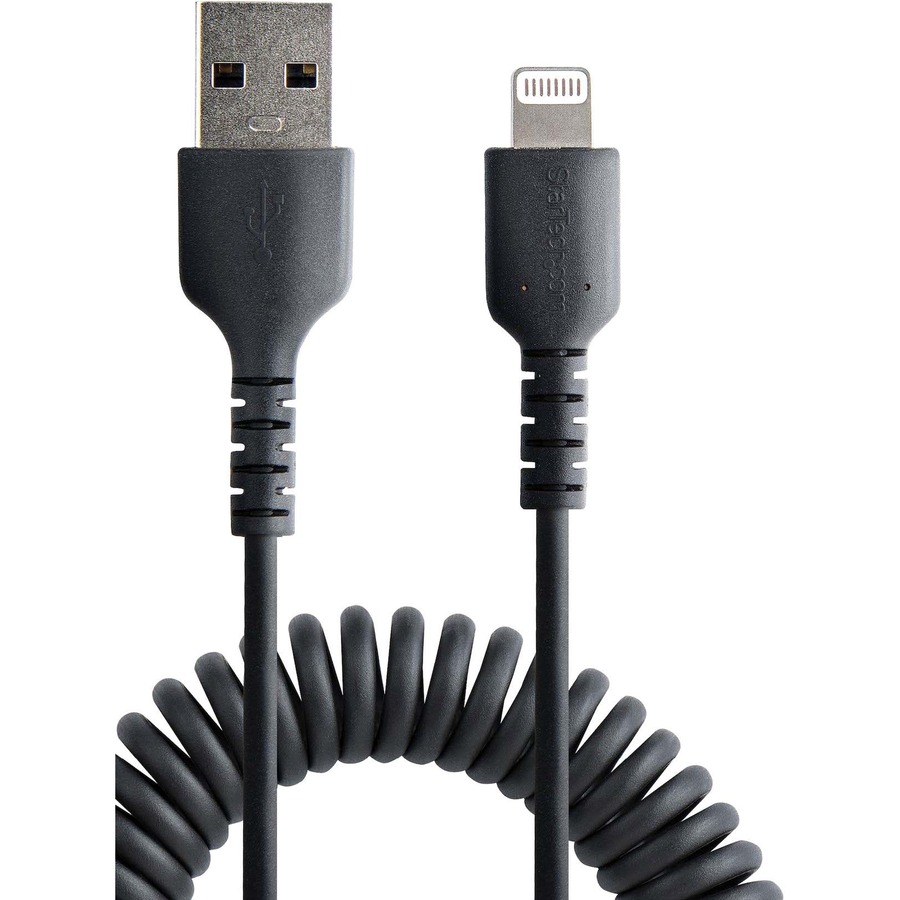 StarTech.com 1m (3ft) USB to Lightning Cable, MFi Certified, Coiled iPhone Charger Cable, Black, Durable TPE Jacket Aramid Fiber - Image 9
