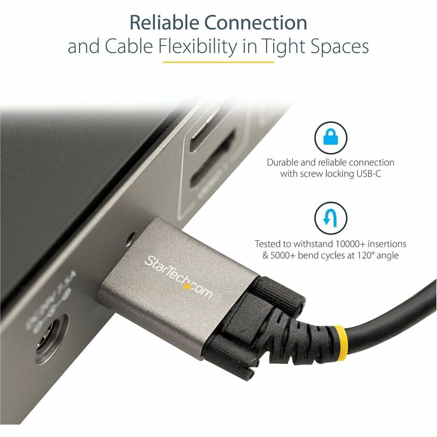 StarTech.com 20" 50cm Side Screw Locking USB C Cable 10Gbps, USB 3.1 Type-C Cable, 5A/100W PD, DP Alt Mode, Dual Screw Lock USB-C Cord - Image 4