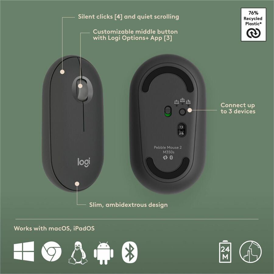 Logitech Pebble 2 Combo for Mac, Wireless Keyboard and Mouse, Slim, Quiet and Portable, Customizable, Tonal Graphite - Image 7